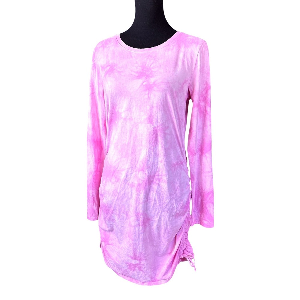 Victoria's Secret PINK Long Sleeve Side Ruched Dress, Pink Bloom Tie Dye, Large